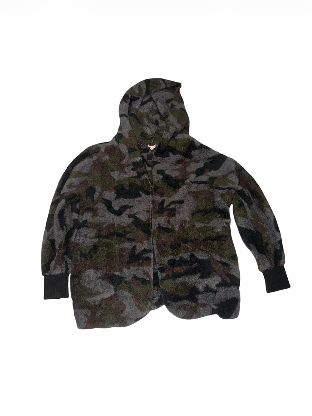 Hem & Thread Camo Bear Coat One Size Open Front Hood Grey Green Brown